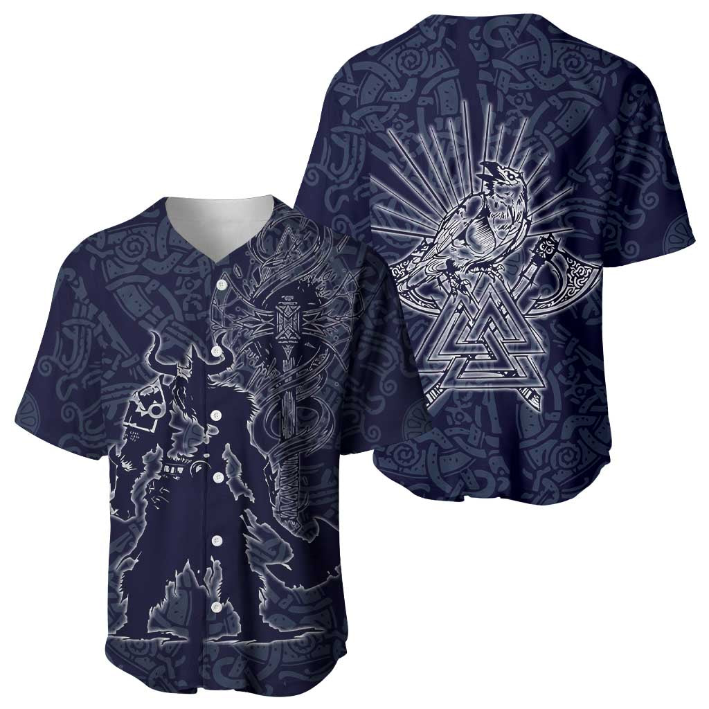 Odin Silhouette with Raven and Valknut Baseball Jersey Nordic Mythology Line Art Illustration