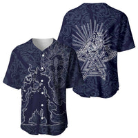 Odin Silhouette with Raven and Valknut Baseball Jersey Nordic Mythology Line Art Illustration
