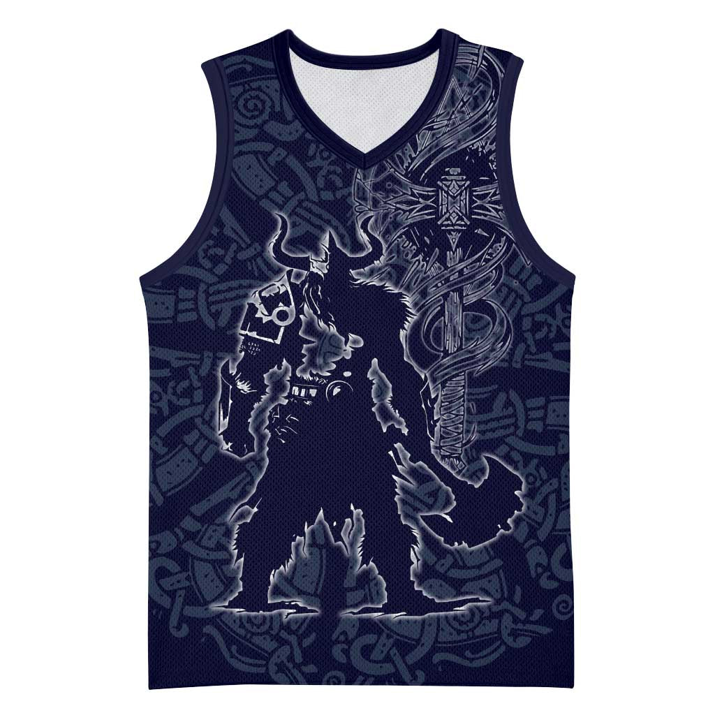 Odin Silhouette with Raven and Valknut Basketball Jersey Nordic Mythology Line Art Illustration