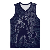 Odin Silhouette with Raven and Valknut Basketball Jersey Nordic Mythology Line Art Illustration
