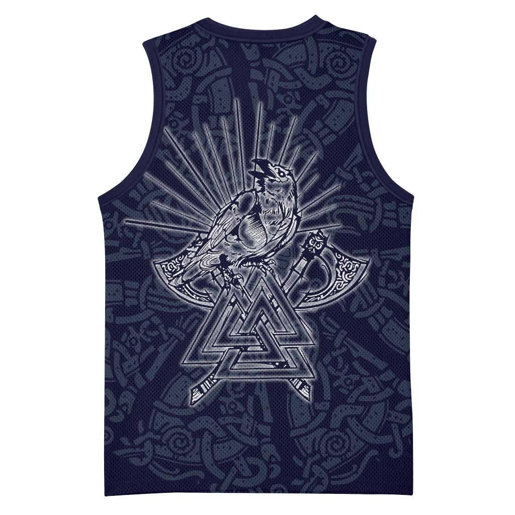 Odin Silhouette with Raven and Valknut Basketball Jersey Nordic Mythology Line Art Illustration