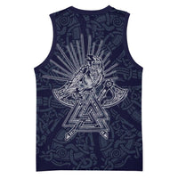 Odin Silhouette with Raven and Valknut Basketball Jersey Nordic Mythology Line Art Illustration