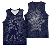 Odin Silhouette with Raven and Valknut Basketball Jersey Nordic Mythology Line Art Illustration