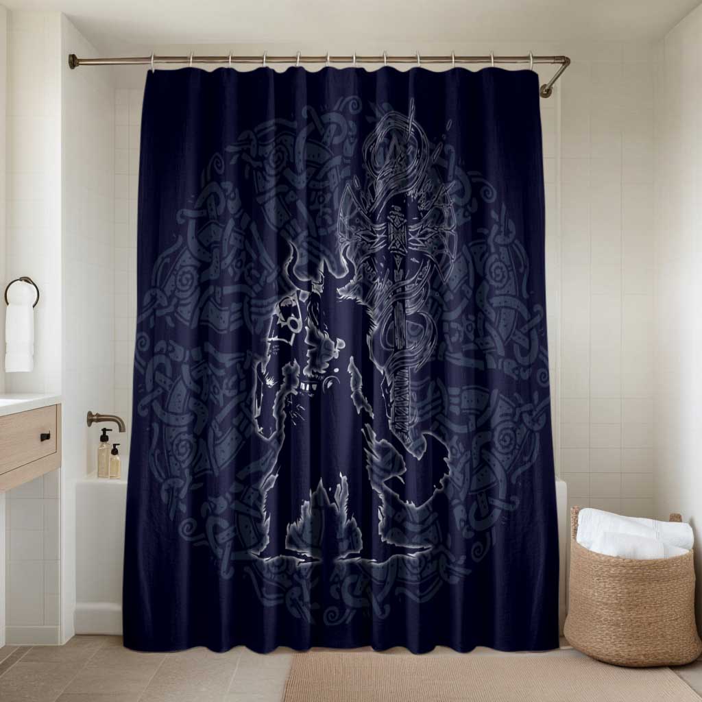 Odin Silhouette with Raven and Valknut Bathroom Set Nordic Mythology Line Art Illustration