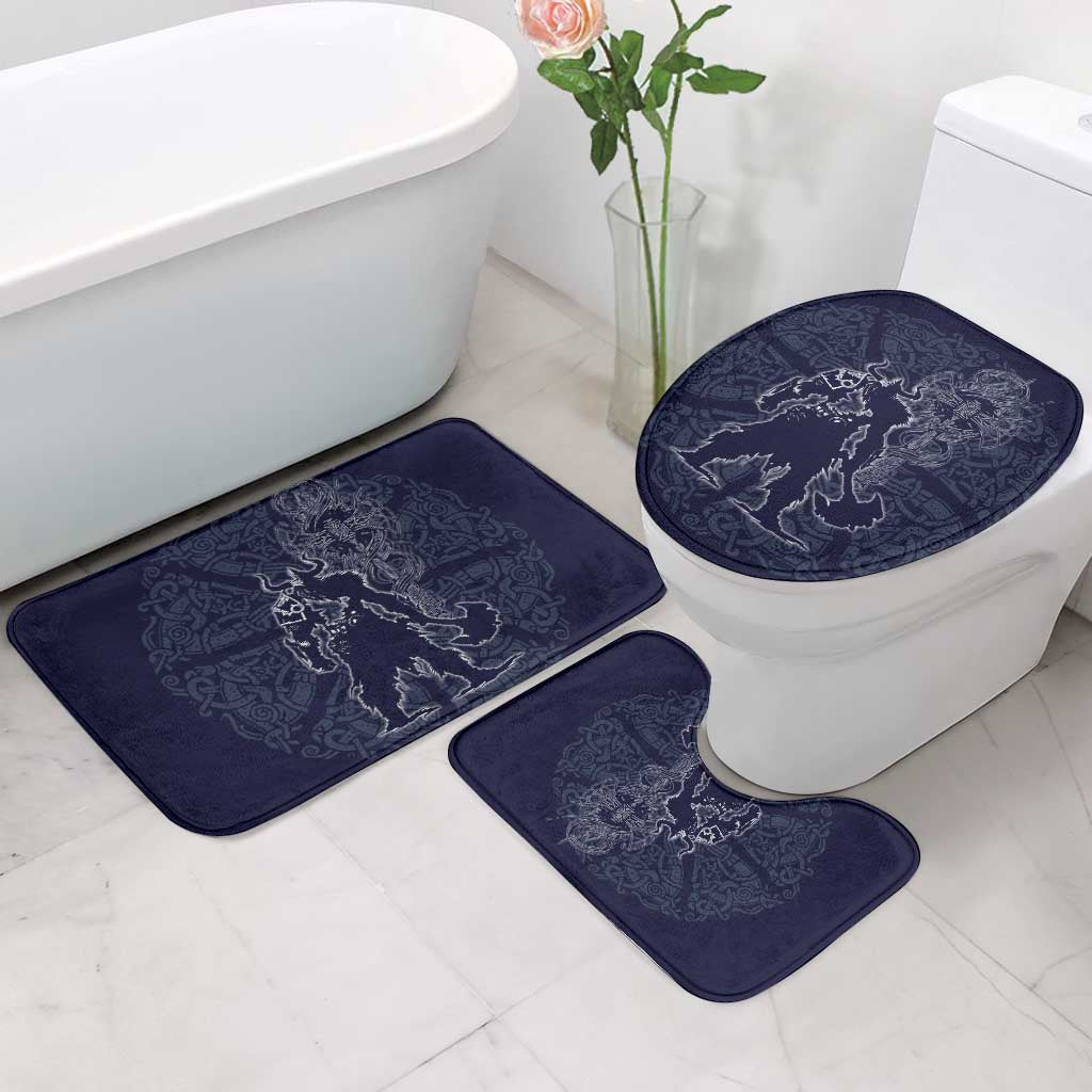 Odin Silhouette with Raven and Valknut Bathroom Set Nordic Mythology Line Art Illustration