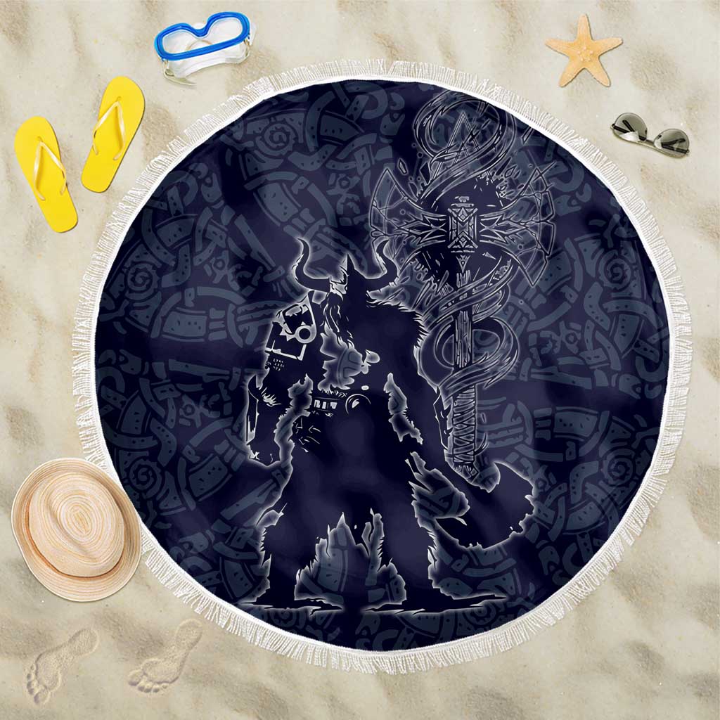 Odin Silhouette with Raven and Valknut Beach Blanket Nordic Mythology Line Art Illustration