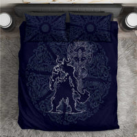 Odin Silhouette with Raven and Valknut Bedding Set Nordic Mythology Line Art Illustration
