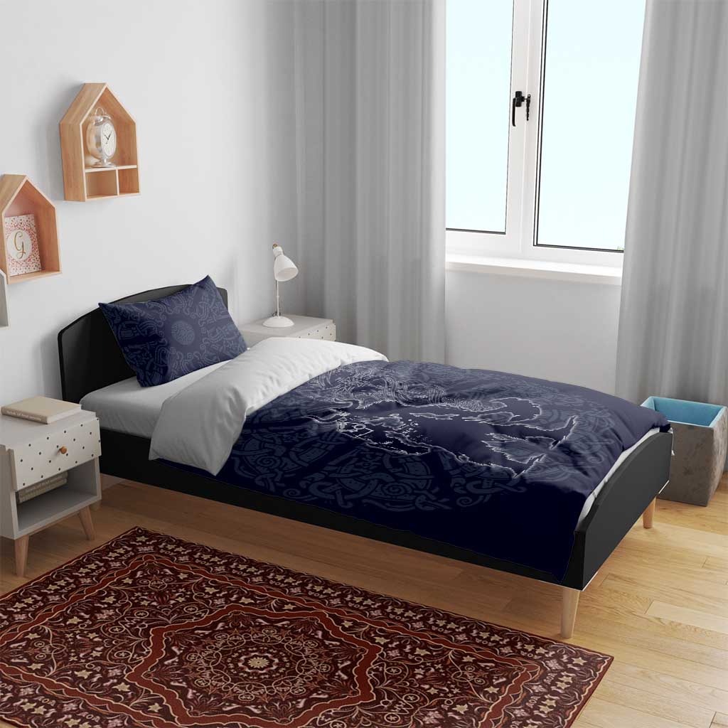Odin Silhouette with Raven and Valknut Bedding Set Nordic Mythology Line Art Illustration