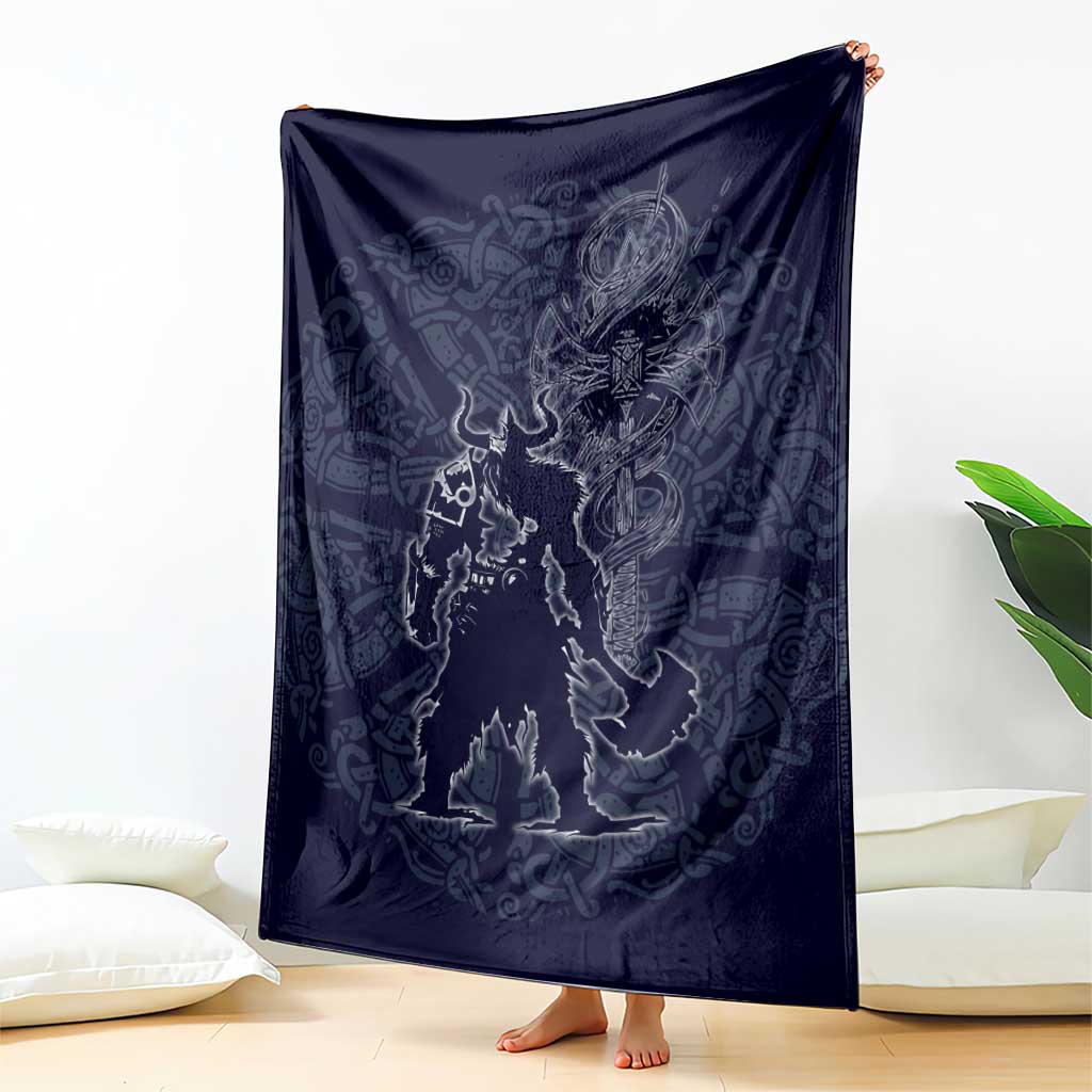 Odin Silhouette with Raven and Valknut Blanket Nordic Mythology Line Art Illustration