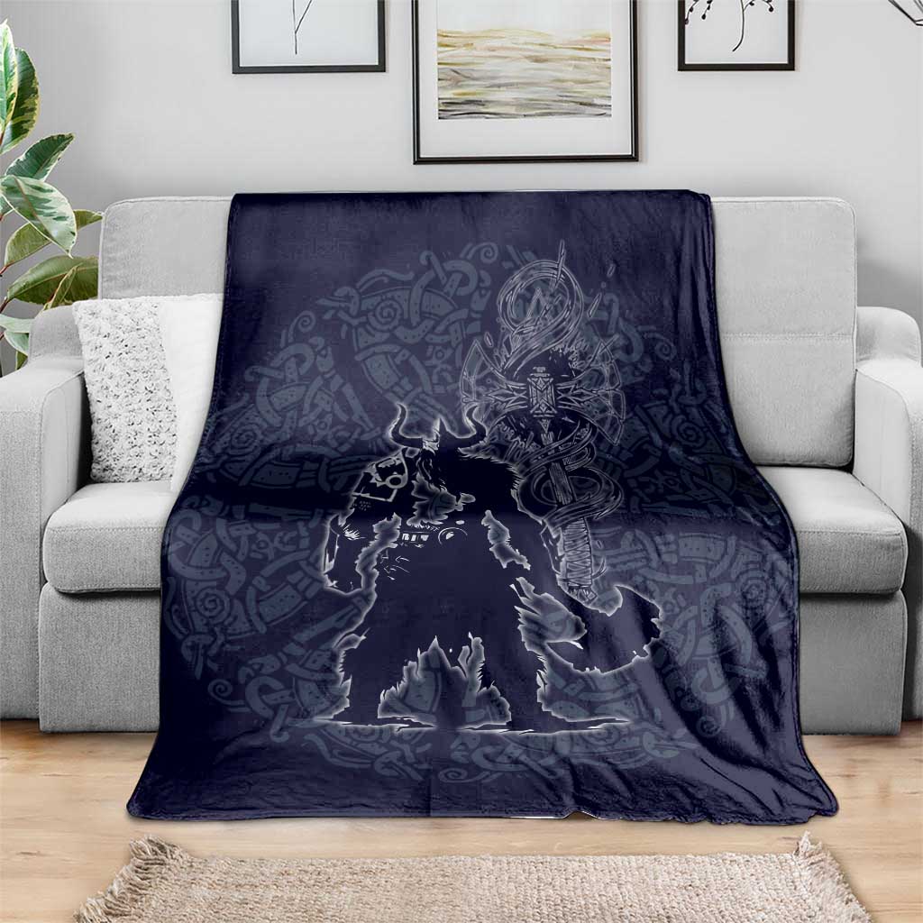 Odin Silhouette with Raven and Valknut Blanket Nordic Mythology Line Art Illustration