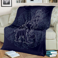 Odin Silhouette with Raven and Valknut Blanket Nordic Mythology Line Art Illustration