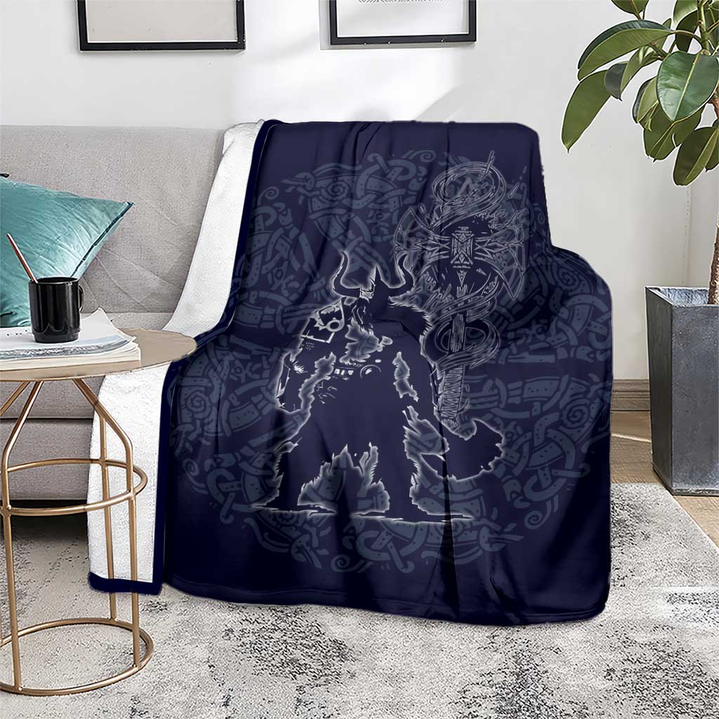 Odin Silhouette with Raven and Valknut Blanket Nordic Mythology Line Art Illustration