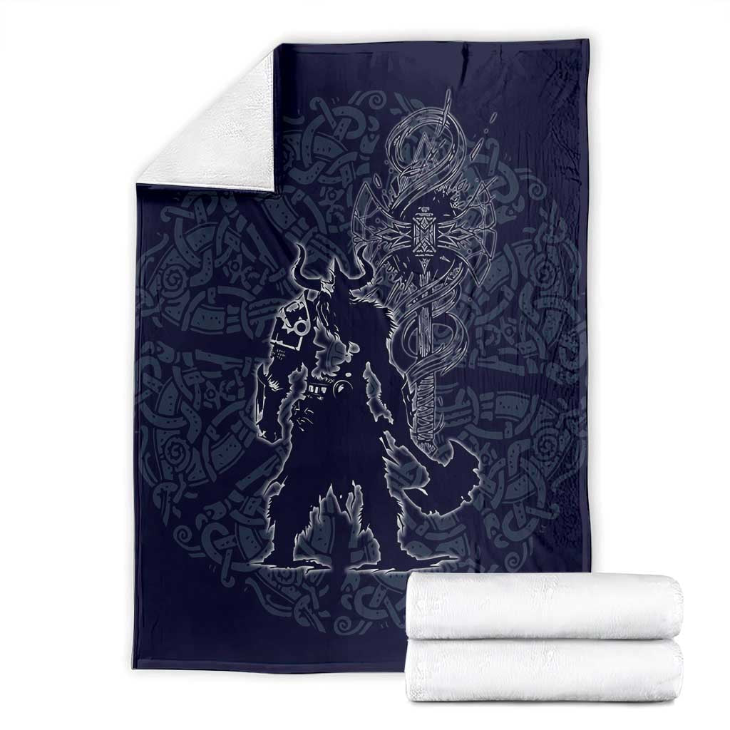 Odin Silhouette with Raven and Valknut Blanket Nordic Mythology Line Art Illustration