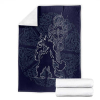 Odin Silhouette with Raven and Valknut Blanket Nordic Mythology Line Art Illustration