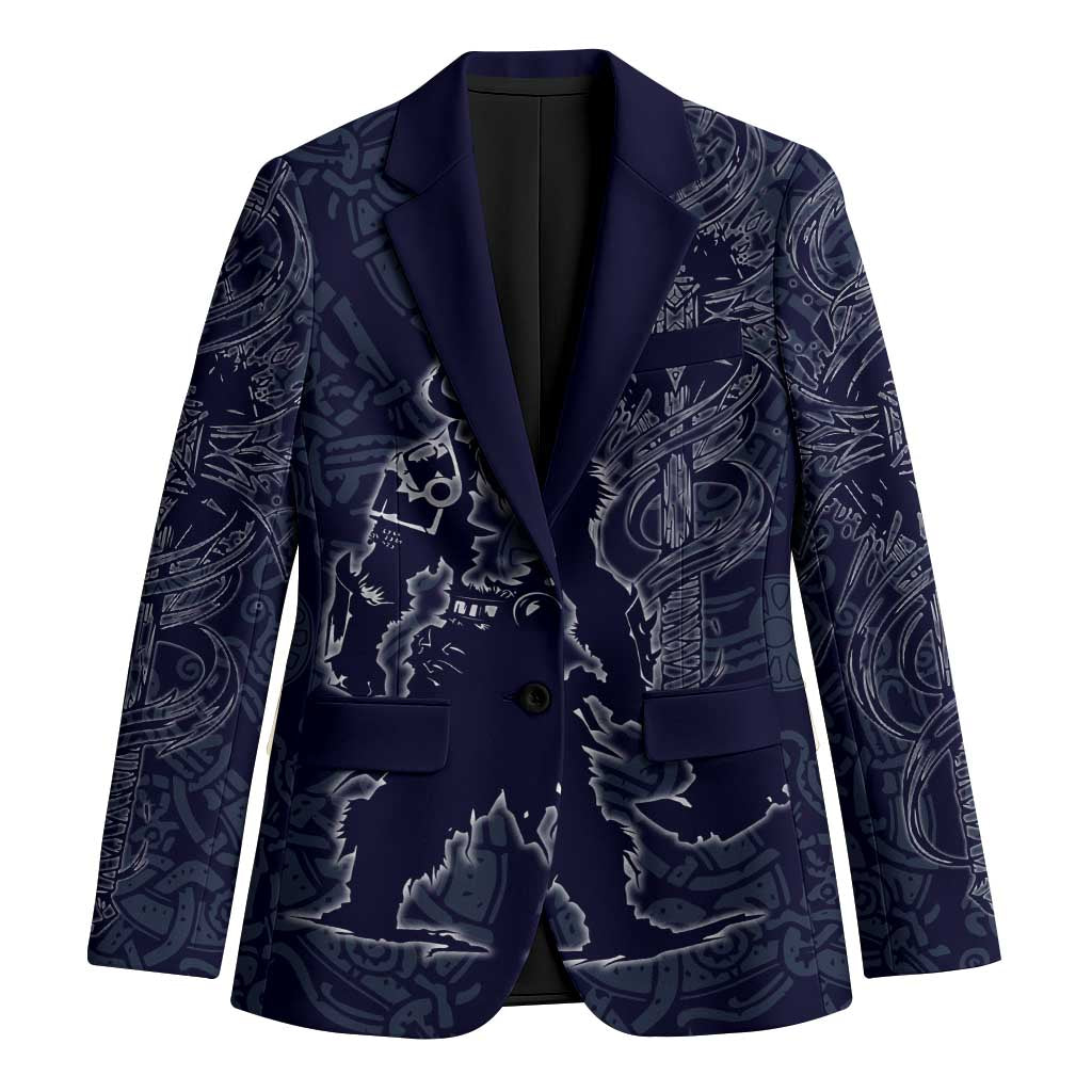 Odin Silhouette with Raven and Valknut Blazer Nordic Mythology Line Art Illustration