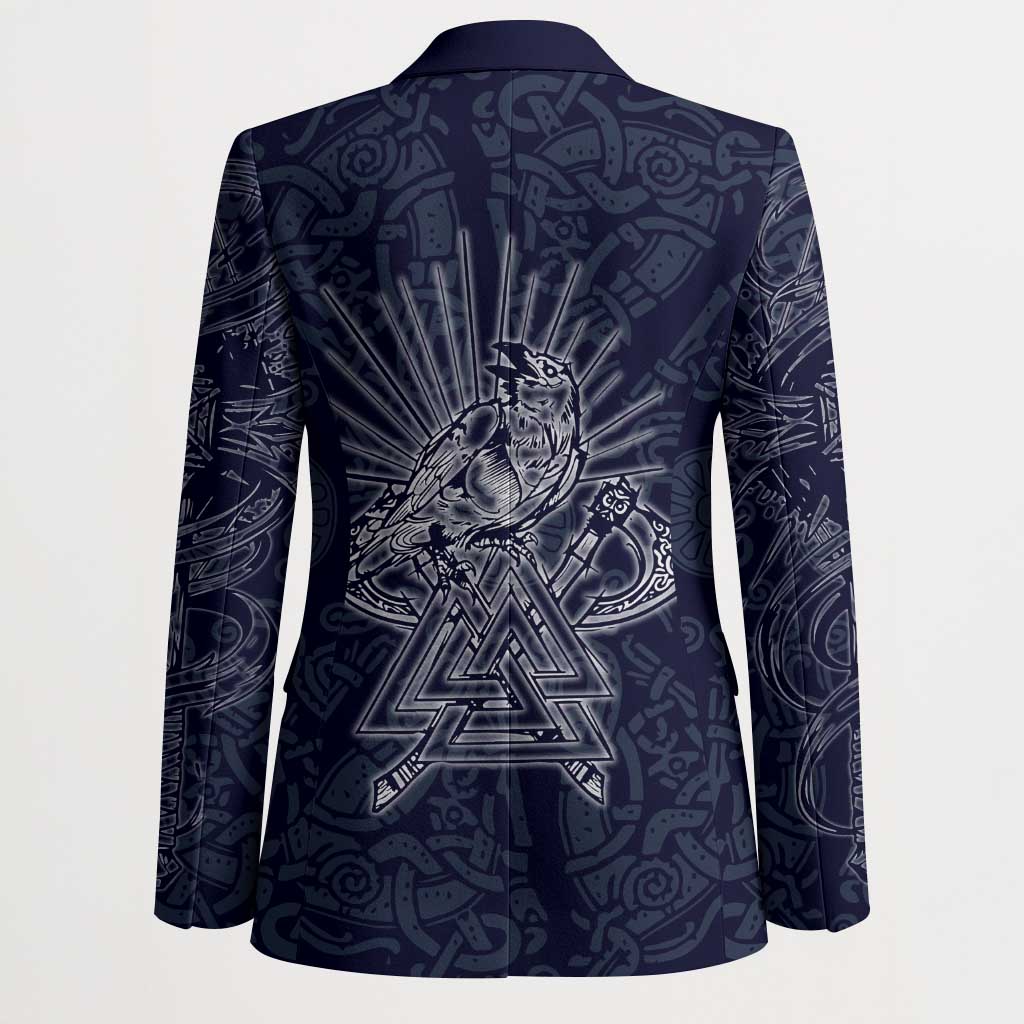 Odin Silhouette with Raven and Valknut Blazer Nordic Mythology Line Art Illustration