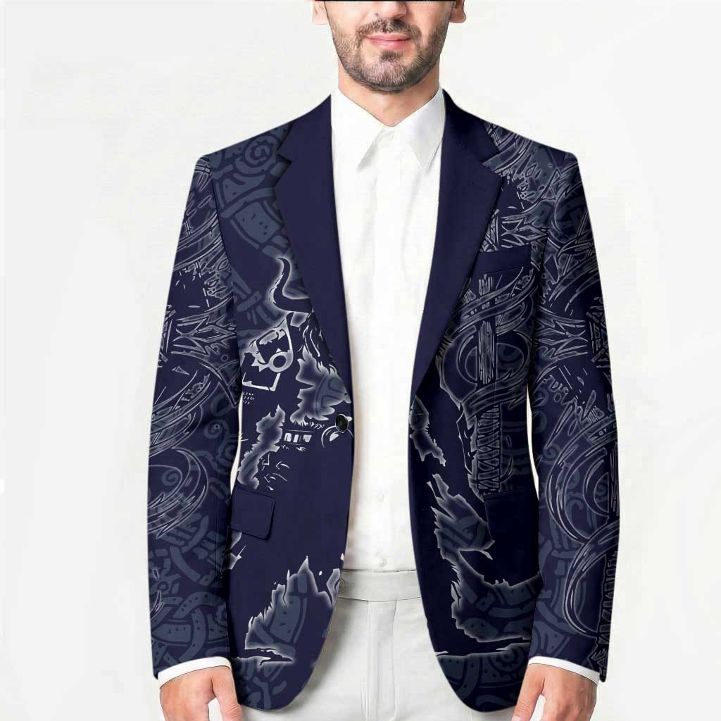 Odin Silhouette with Raven and Valknut Blazer Nordic Mythology Line Art Illustration