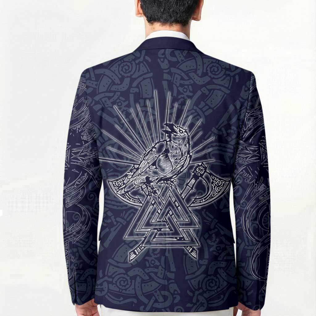 Odin Silhouette with Raven and Valknut Blazer Nordic Mythology Line Art Illustration