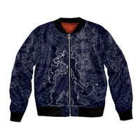 Odin Silhouette with Raven and Valknut Bomber Jacket Nordic Mythology Line Art Illustration