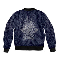 Odin Silhouette with Raven and Valknut Bomber Jacket Nordic Mythology Line Art Illustration
