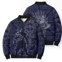 Odin Silhouette with Raven and Valknut Bomber Puffer Jacket Nordic Mythology Line Art Illustration