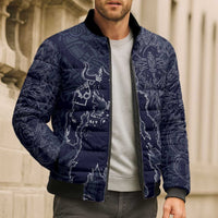 Odin Silhouette with Raven and Valknut Bomber Puffer Jacket Nordic Mythology Line Art Illustration