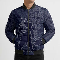 Odin Silhouette with Raven and Valknut Bomber Puffer Jacket Nordic Mythology Line Art Illustration