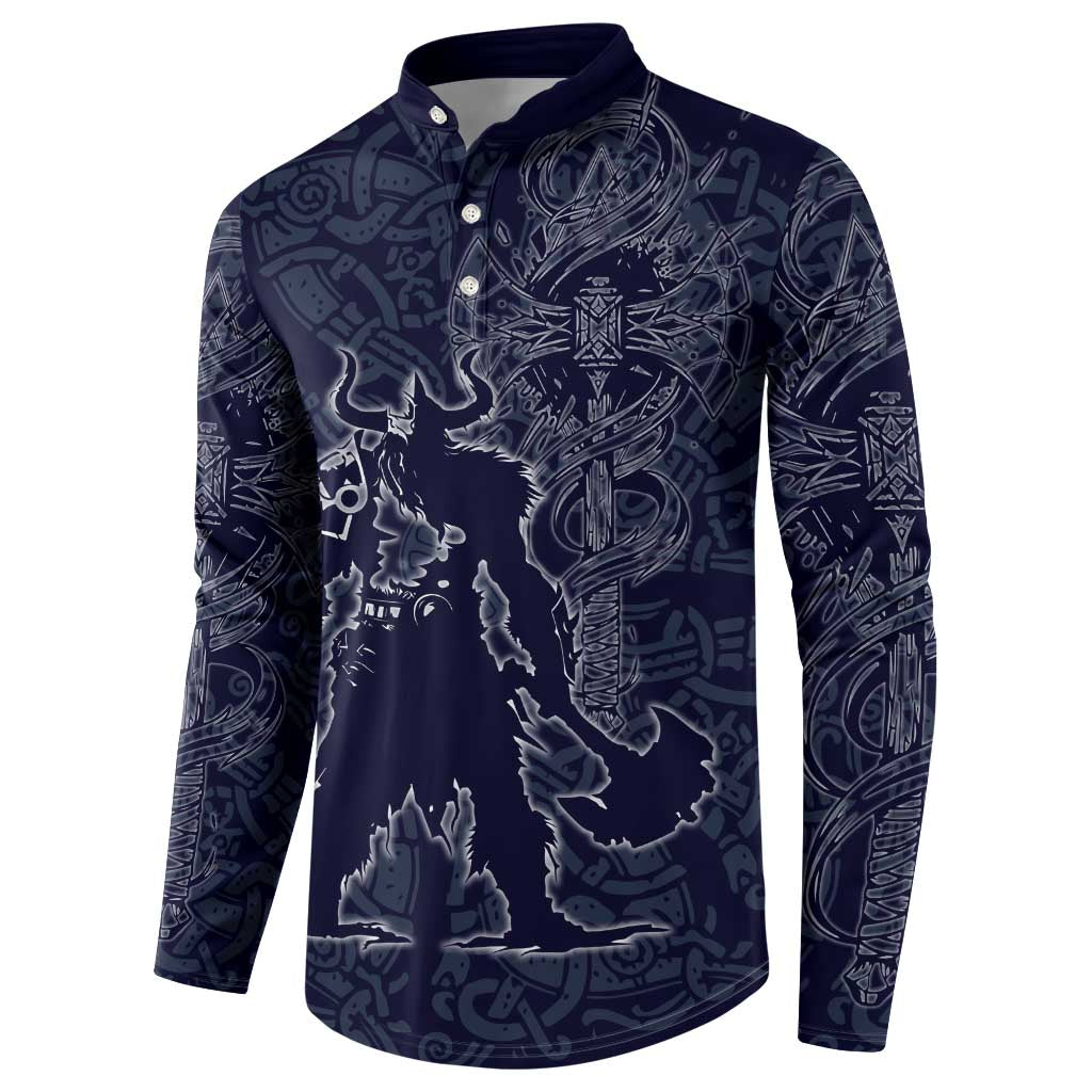 Odin Silhouette with Raven and Valknut Button Sweatshirt Nordic Mythology Line Art Illustration