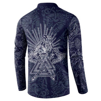 Odin Silhouette with Raven and Valknut Button Sweatshirt Nordic Mythology Line Art Illustration