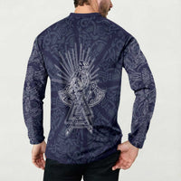 Odin Silhouette with Raven and Valknut Button Sweatshirt Nordic Mythology Line Art Illustration