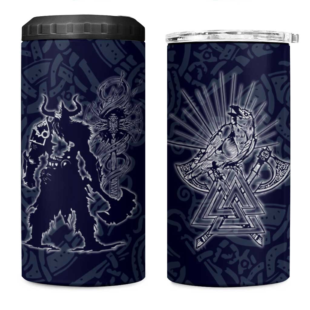 Odin Silhouette with Raven and Valknut 4 in 1 Can Cooler Tumbler Nordic Mythology Line Art Illustration