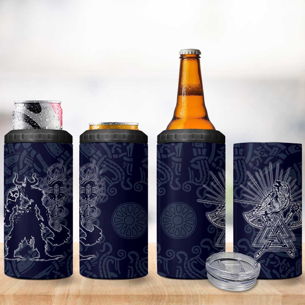 Odin Silhouette with Raven and Valknut 4 in 1 Can Cooler Tumbler Nordic Mythology Line Art Illustration