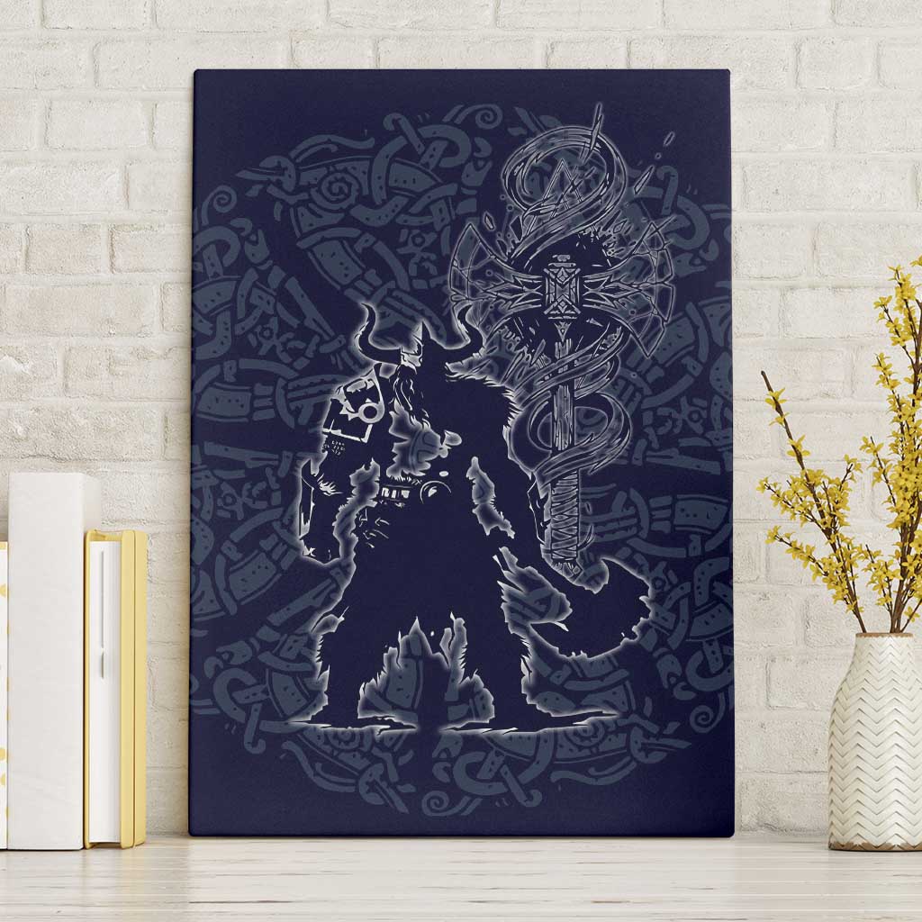 Odin Silhouette with Raven and Valknut Canvas Wall Art Nordic Mythology Line Art Illustration