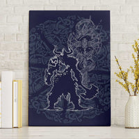 Odin Silhouette with Raven and Valknut Canvas Wall Art Nordic Mythology Line Art Illustration