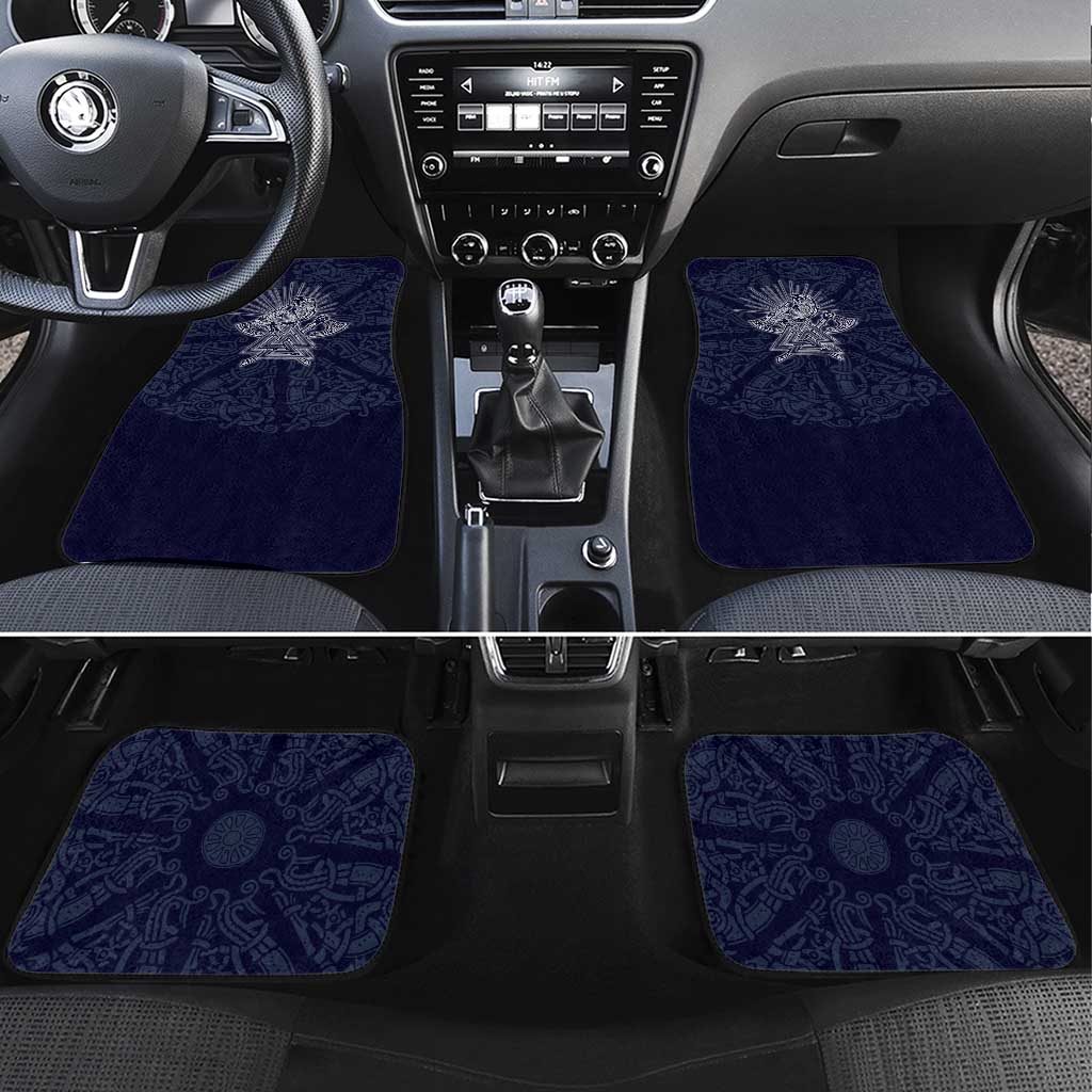 Odin Silhouette with Raven and Valknut Car Mats Nordic Mythology Line Art Illustration