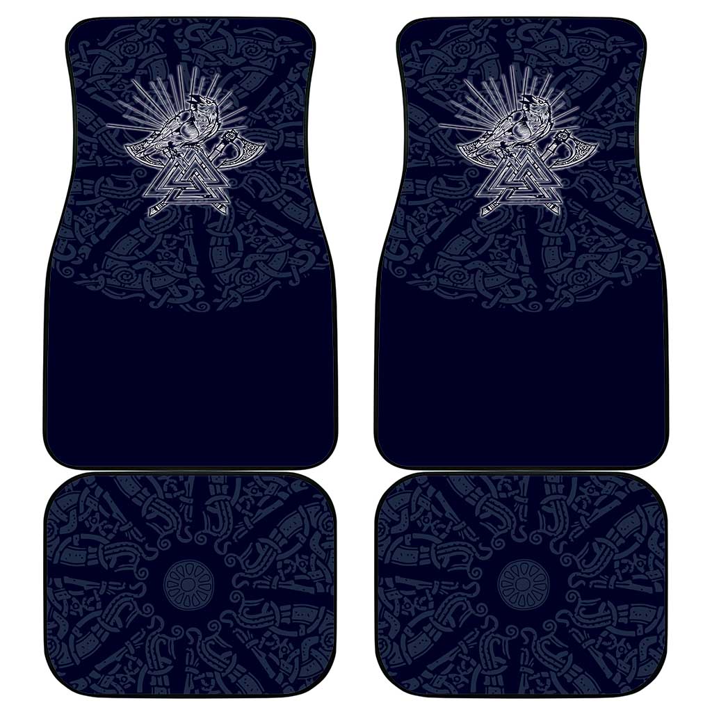 Odin Silhouette with Raven and Valknut Car Mats Nordic Mythology Line Art Illustration