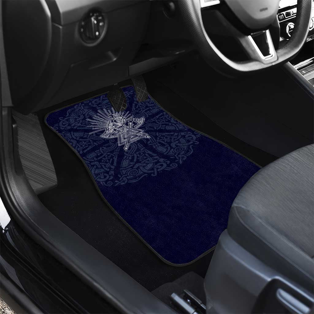 Odin Silhouette with Raven and Valknut Car Mats Nordic Mythology Line Art Illustration