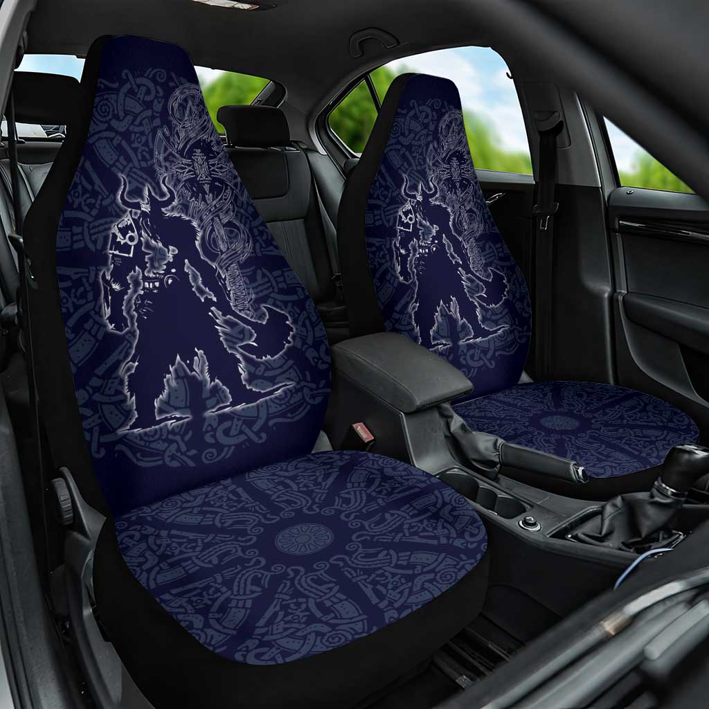 Odin Silhouette with Raven and Valknut Car Seat Cover Nordic Mythology Line Art Illustration