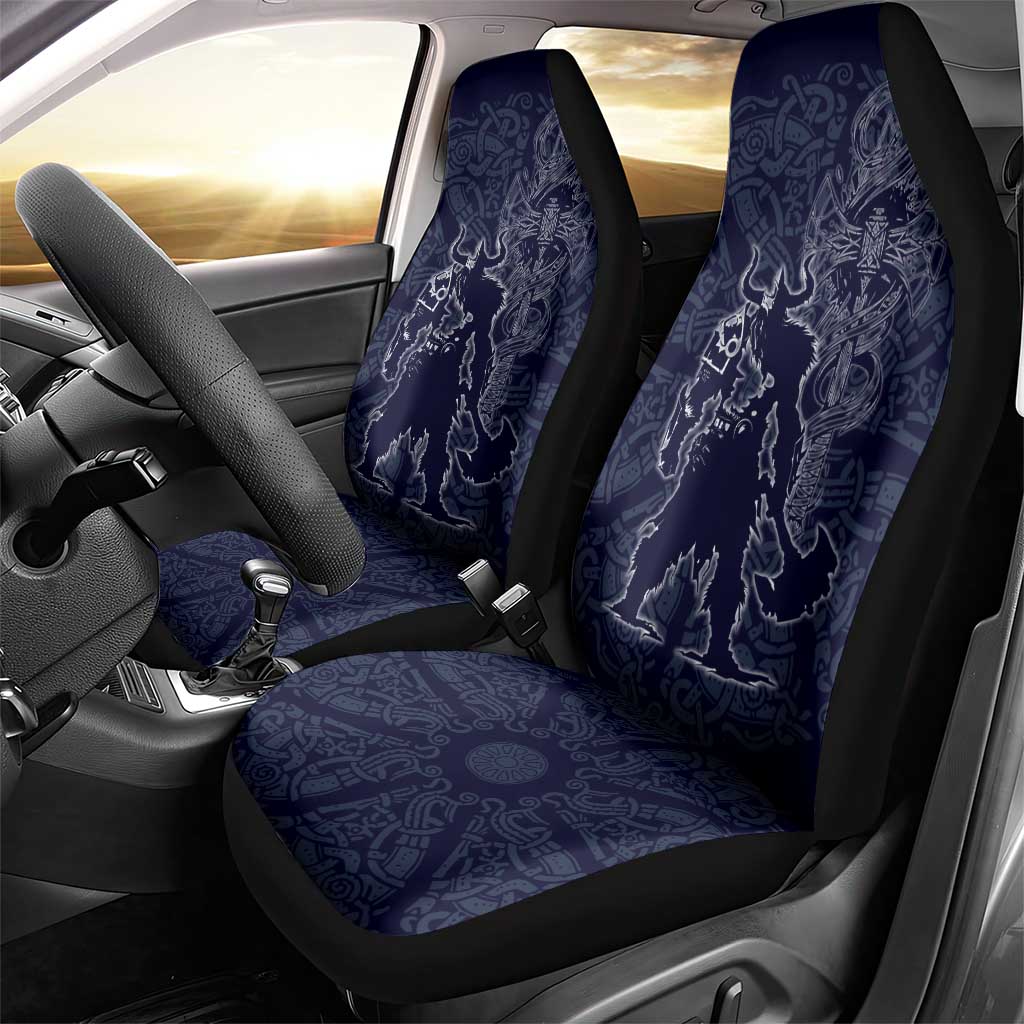 Odin Silhouette with Raven and Valknut Car Seat Cover Nordic Mythology Line Art Illustration