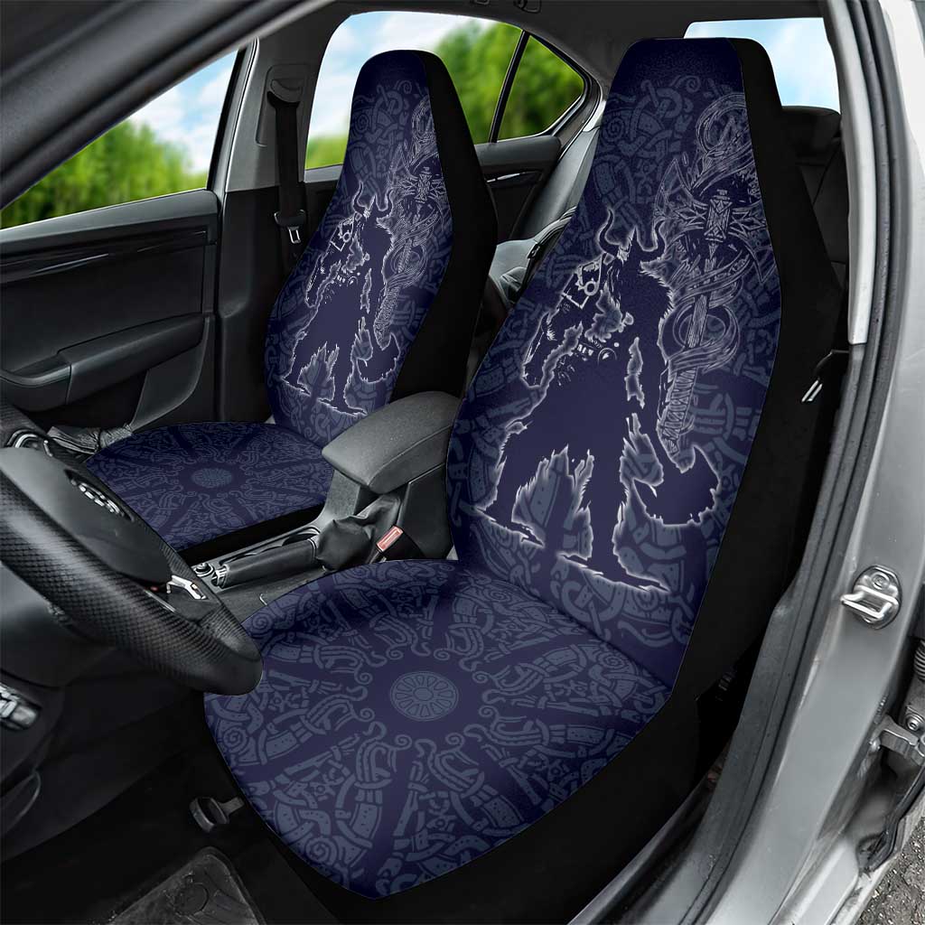 Odin Silhouette with Raven and Valknut Car Seat Cover Nordic Mythology Line Art Illustration