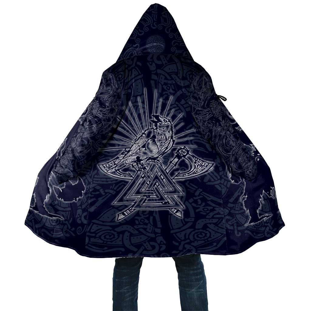 Odin Silhouette with Raven and Valknut Cloak Nordic Mythology Line Art Illustration
