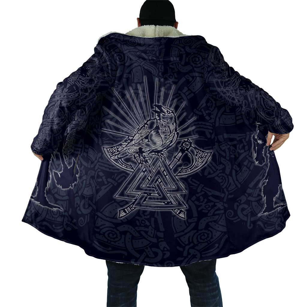 Odin Silhouette with Raven and Valknut Cloak Nordic Mythology Line Art Illustration