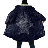Odin Silhouette with Raven and Valknut Cloak Nordic Mythology Line Art Illustration