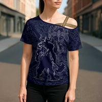 Odin Silhouette with Raven and Valknut Cross Shoulder Shirt Nordic Mythology Line Art Illustration