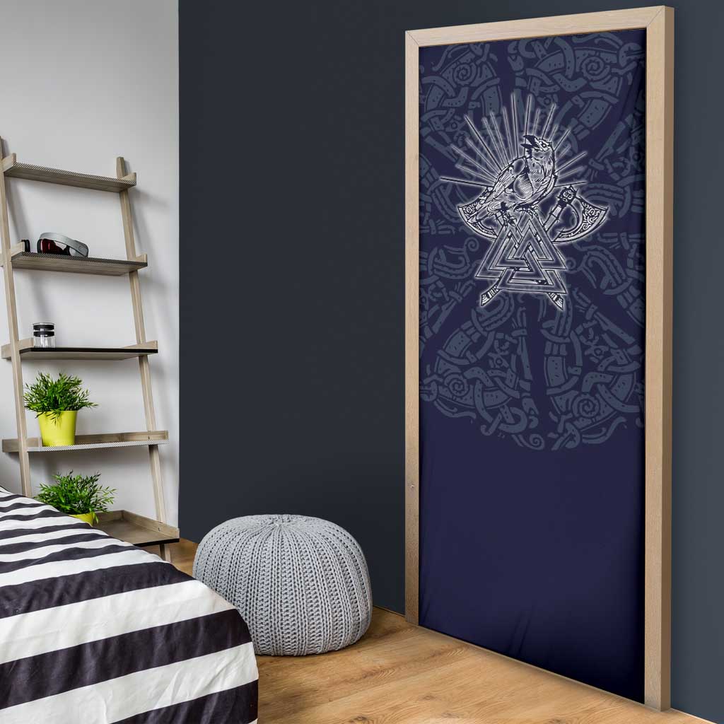 Odin Silhouette with Raven and Valknut Door Cover Nordic Mythology Line Art Illustration