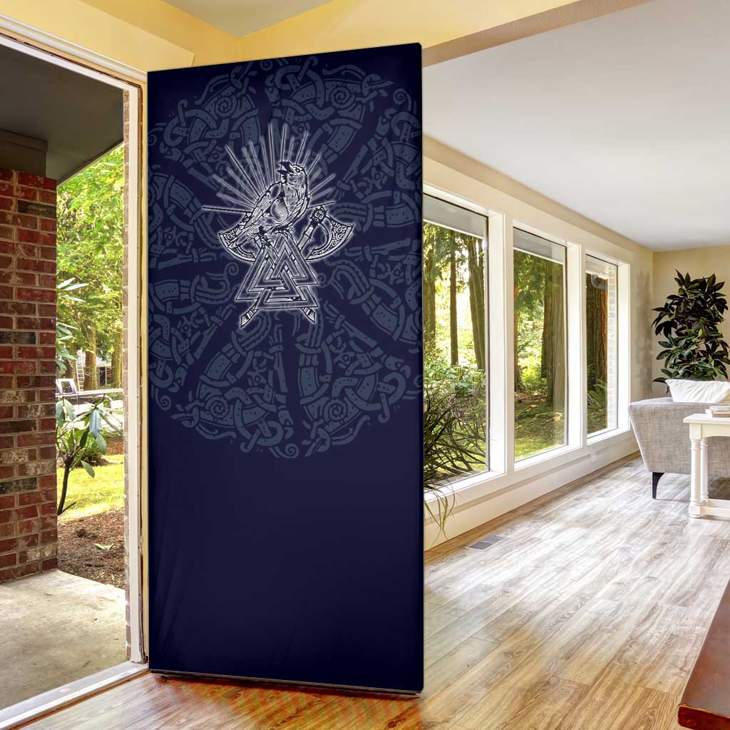 Odin Silhouette with Raven and Valknut Door Cover Nordic Mythology Line Art Illustration