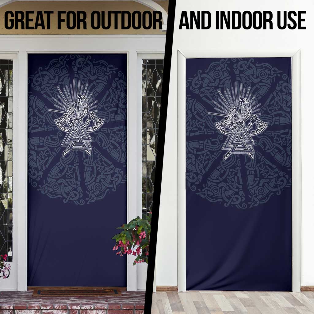 Odin Silhouette with Raven and Valknut Door Cover Nordic Mythology Line Art Illustration
