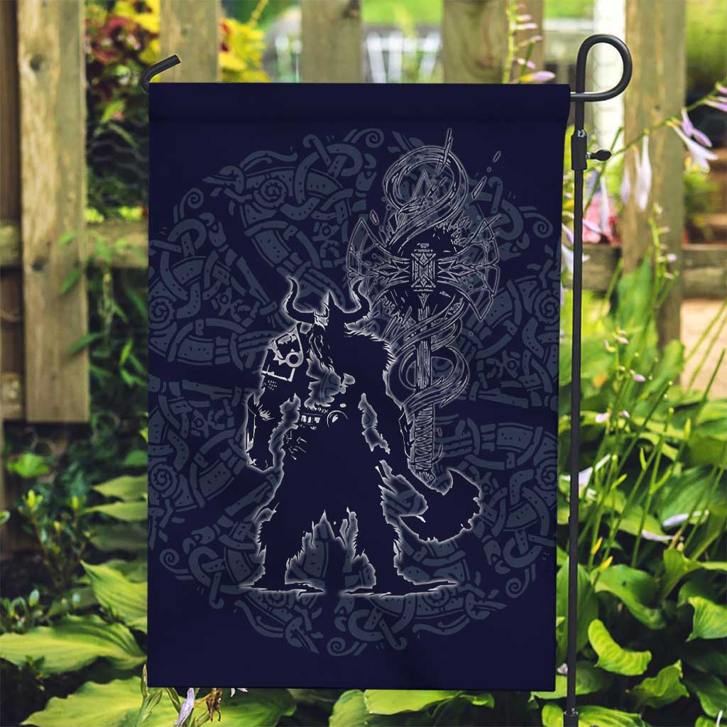 Odin Silhouette with Raven and Valknut Garden Flag Nordic Mythology Line Art Illustration