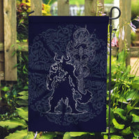 Odin Silhouette with Raven and Valknut Garden Flag Nordic Mythology Line Art Illustration
