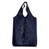Odin Silhouette with Raven and Valknut Grocery Bag Nordic Mythology Line Art Illustration